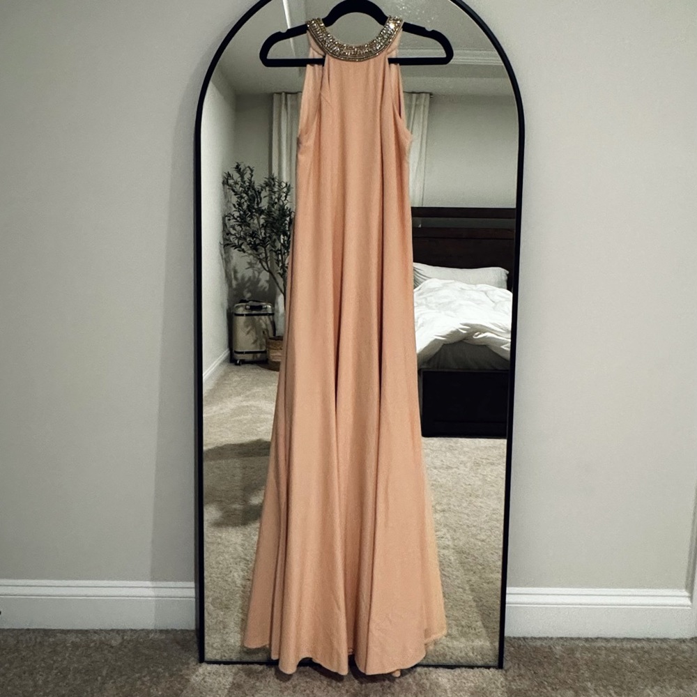 High-neck Brush Marina Gown with Gemstones